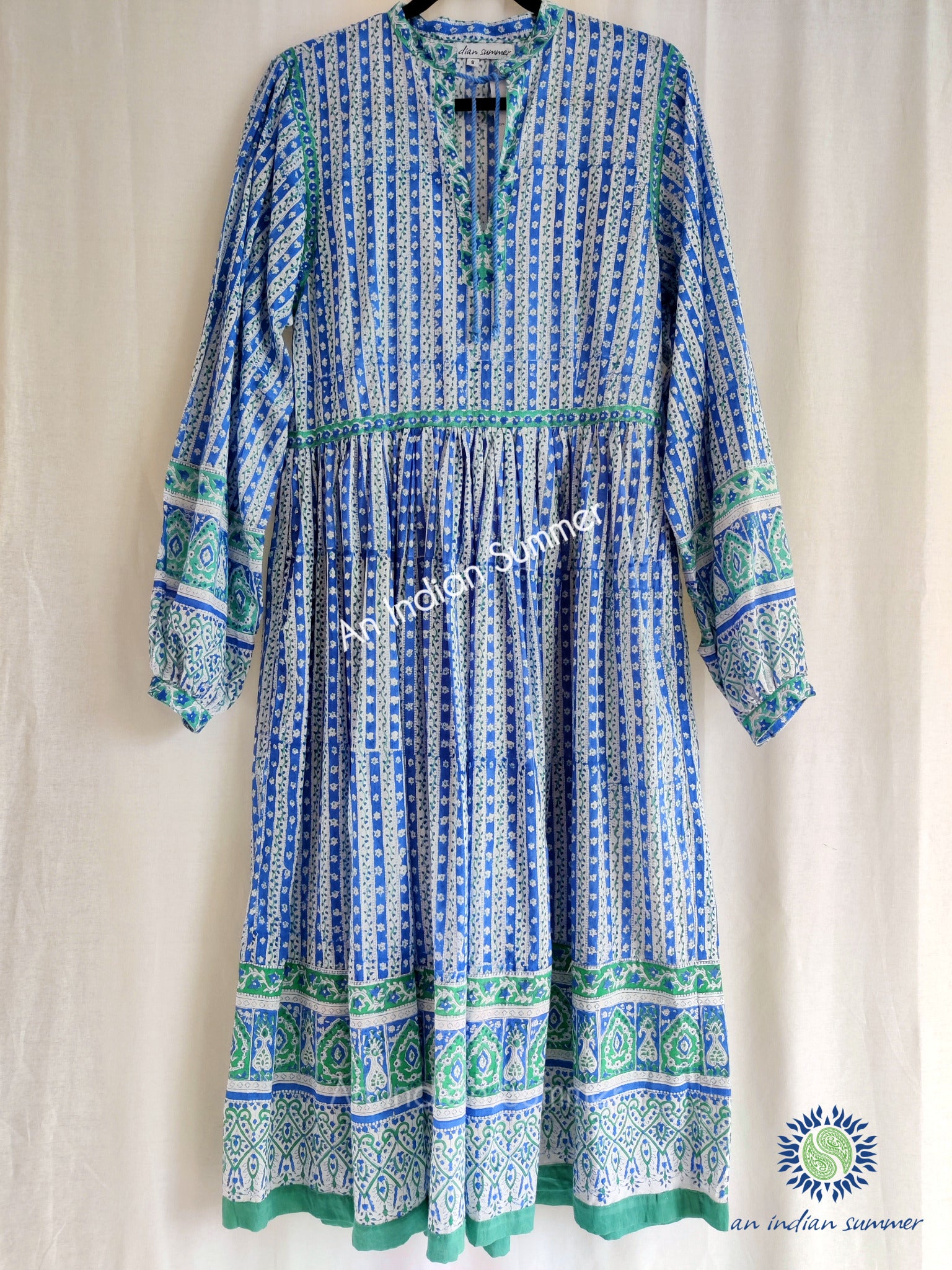 Jennifer Dress | Blue Green | Vintage Style Dress | Hand Block Printed | Cotton Voile | An Indian Summer | Seasonless Timeless Sustainable Ethical Authentic Artisan Conscious Clothing Lifestyle Brand