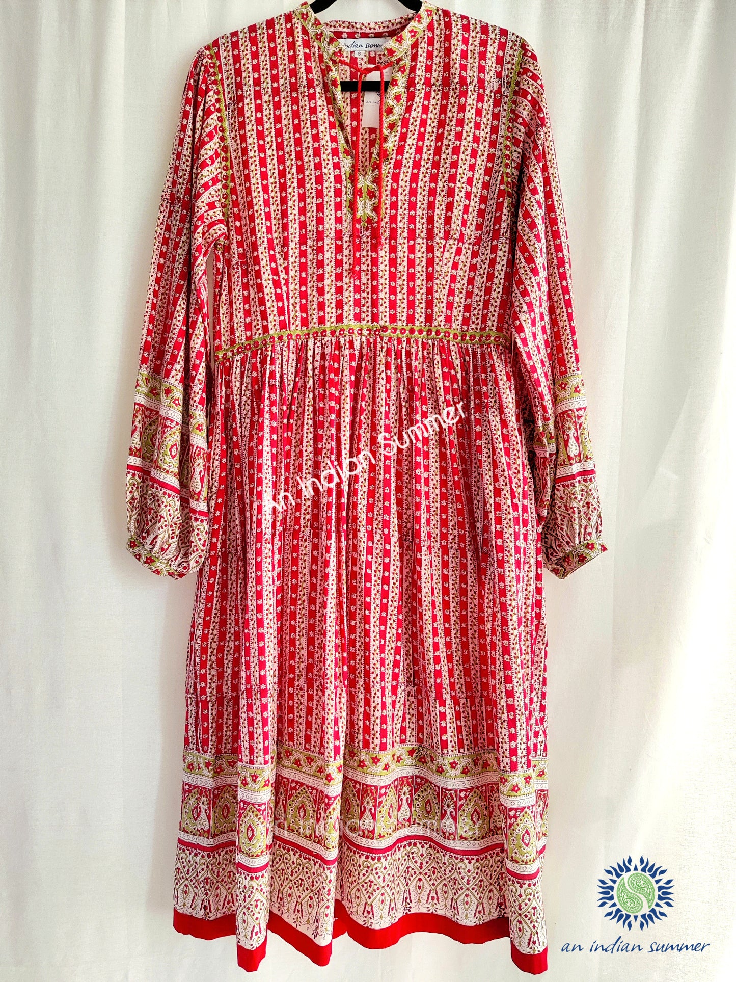 Jennifer Dress | Red Green | Vintage Style Dress | Hand Block Printed | Cotton Voile | An Indian Summer | Seasonless Timeless Sustainable Ethical Authentic Artisan Conscious Clothing Lifestyle Brand