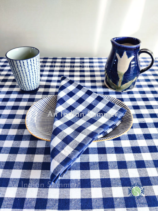Gingham Tablecloth Blue & White | Yarn Dyed Woven Gingham Checks | Cotton | An Indian Summer | Seasonless Timeless Sustainable Ethical Authentic Artisan Conscious Clothing Lifestyle Brand