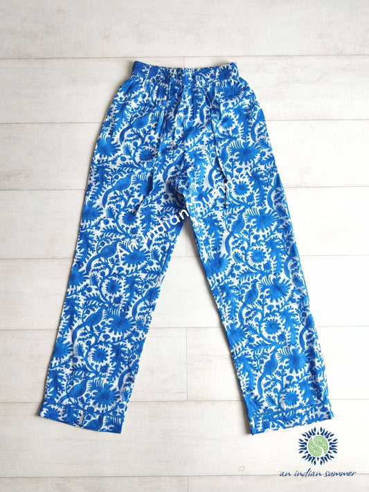 Lounge Pants | Birdsong | Blue | Wood Block Print | Hand Block Printed | Cotton | An Indian Summer | Seasonless Timeless Sustainable Ethical Authentic Artisan Conscious Clothing Lifestyle Brand
